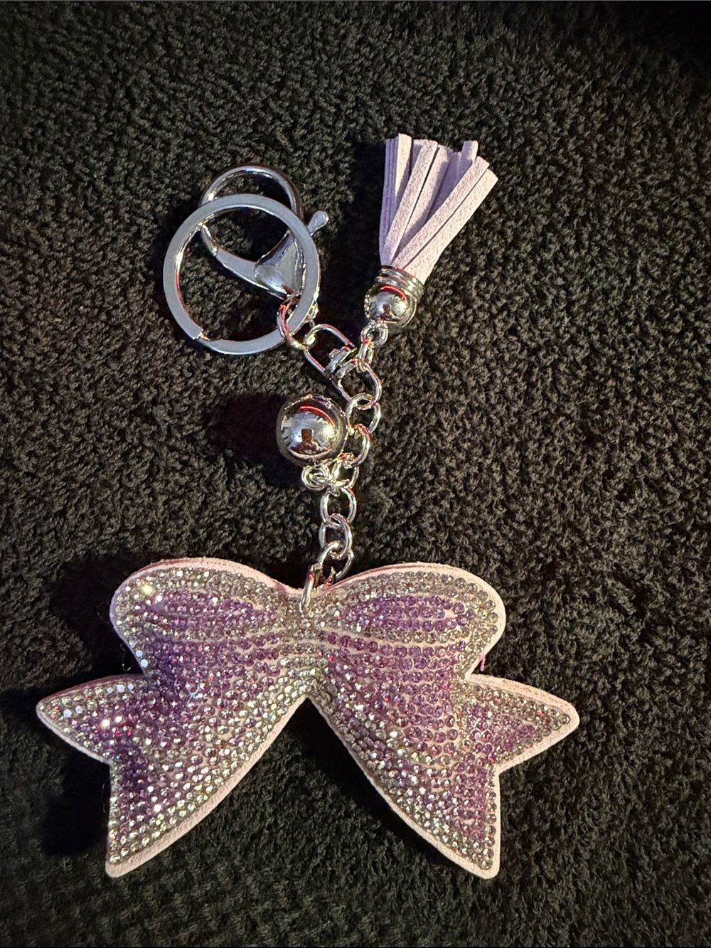 Purple Crystal Bow Keychain with Tassel